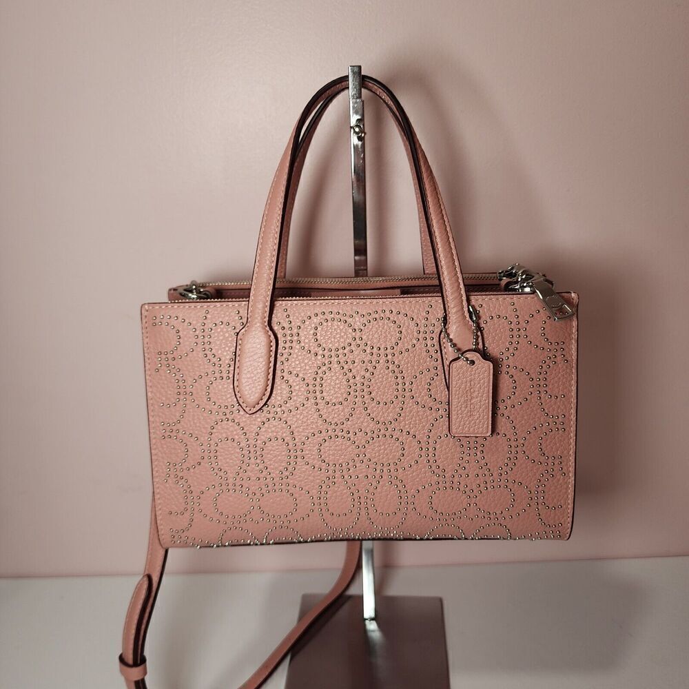Nwt Coach Cx266 Nina Small Tote Bag With Signature Rivets Leather Petal Pink